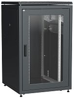 ITK Шкаф сетевой напольный 19" LINEA N 24U 800х800мм стеклянная передняя дверь, задняя металлическая черный | код LN05-24U88-GM | IEK